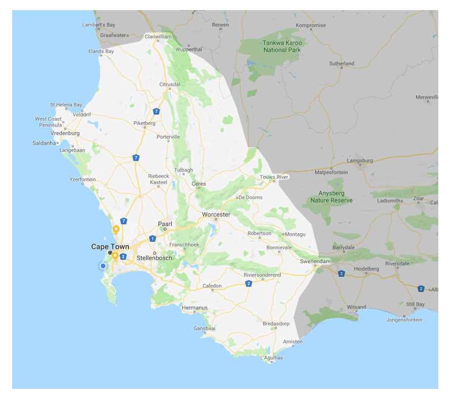 Go Gorilla Movers service area, Western Cape, 250 km radius from Cape Town